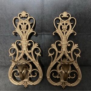 Vintage Set of 1960s Syroco Decorative Gold Wall Sconces Maximalism Made in USA